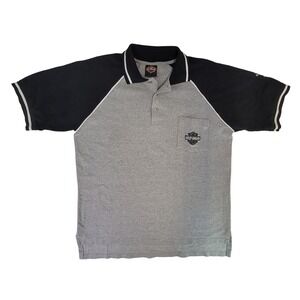 Harley Davidson Mens Grey Black Short Sleeve Polo Shirt Embroidered Logo Size L